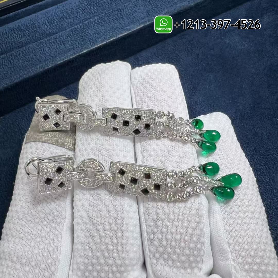 4wl2wndxrik Custom Made Best Quality 1:1 Cartier Panthère de Cartier 18K White Gold Diamonds, Onyx,Emeralds Drop Earrings - High Quality 18k Gold and Diamond Luxury Distinctive Collection Designer Jewelry Customized Factory Price - Image 3