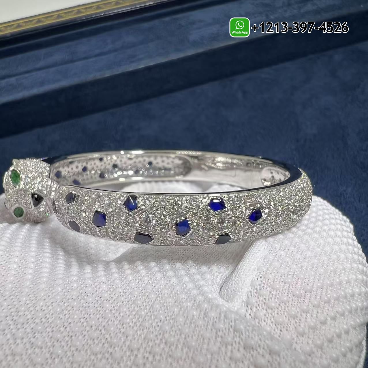 4wtksoj1glo Best Sellers 1:1 Quality Cheap Custom Made Cartier 18k White Gold Full Pave Diamonds Sapphires Emerald Onyx Panthere de Cartier Bracelet - High Quality 18k Gold and Diamond Luxury Distinctive Collection Designer Jewelry Customized Factory Price - Image 8