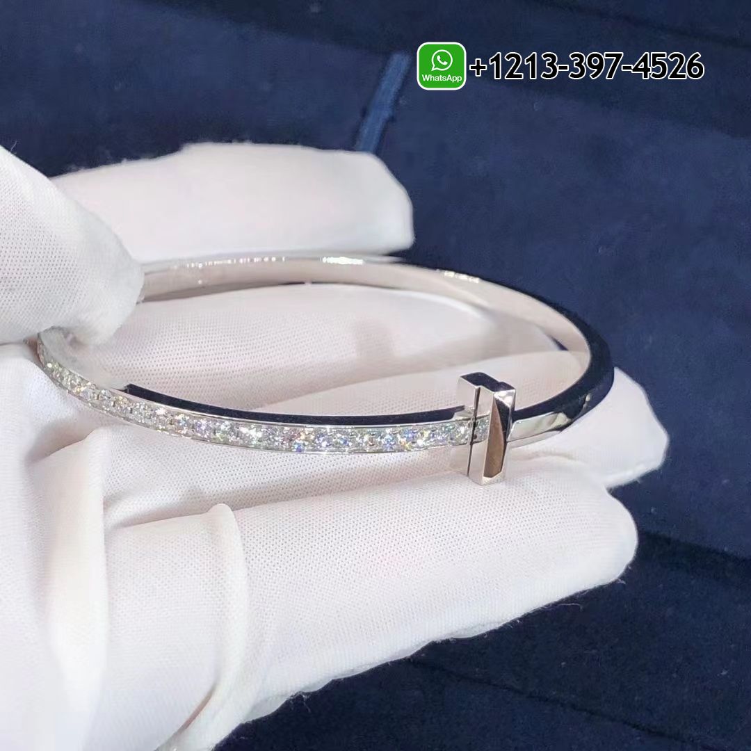 Best Sellers 1:1 Quality Cheap Custom Made Tiffany T T1 Narrow Diamond Hinged 18k White Gold Bangle Bracelet - High Quality 18k Gold and Diamond Luxury Distinctive Collection Designer Jewelry Customized Factory Price 4xuocrhebfw