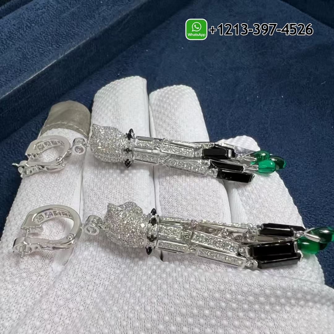 4ymxbqdwive Best Sellers 1:1 Quality Cheap Custom Made Panthere de Cartier 18k White Gold Pave Diamond Onyx Emeralds Tassels Earrings - High Quality 18k Gold and Diamond Luxury Distinctive Collection Designer Jewelry Customized Factory Price - Image 9