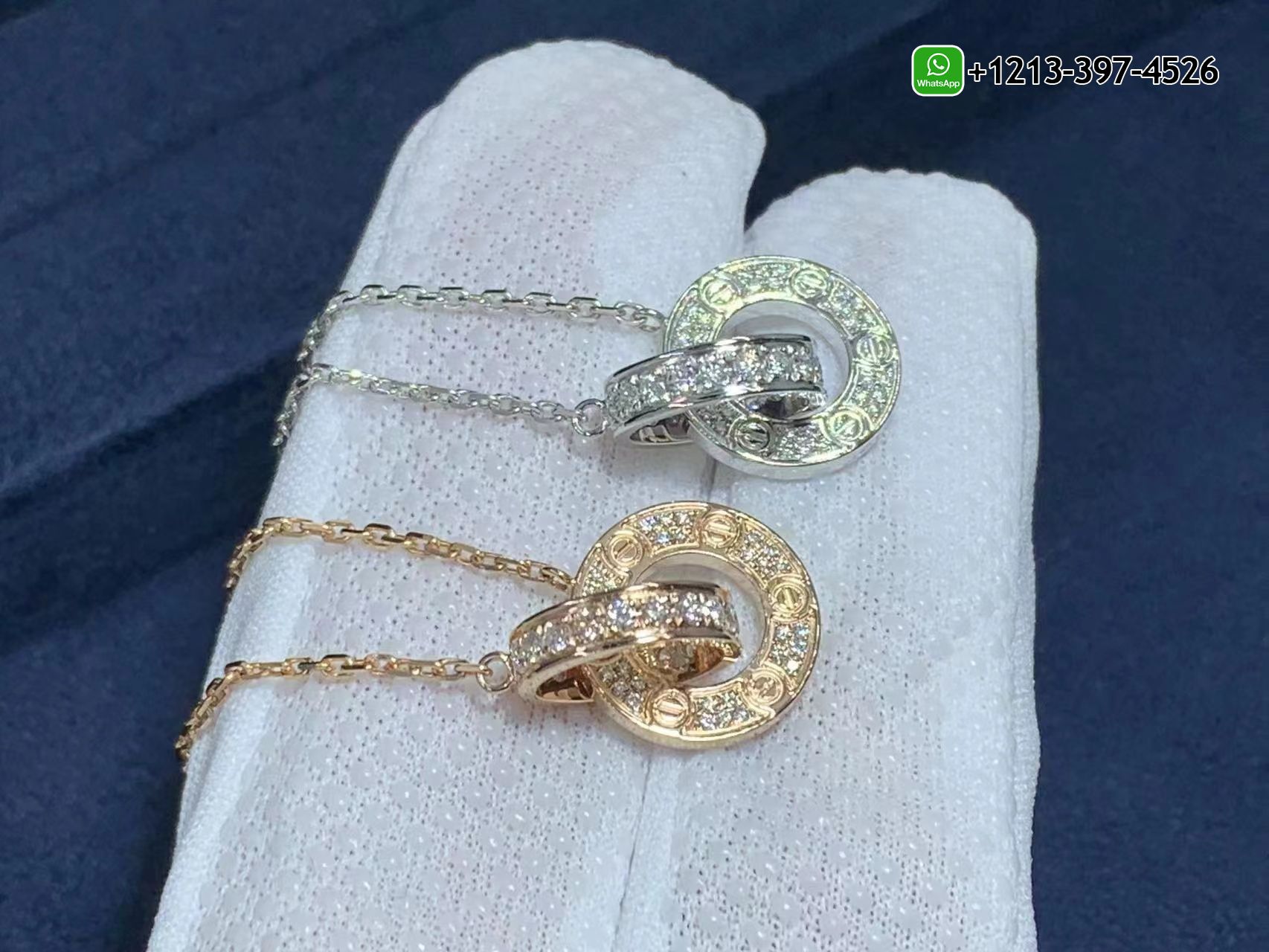 500r4igmmwb Custom Made Best Quality 1:1 Cartier 18k Rose Gold Pave Diamond Interlocking LOVE Necklace - High Quality 18k Gold and Diamond Luxury Distinctive Collection Designer Jewelry Customized Factory Price - Image 6