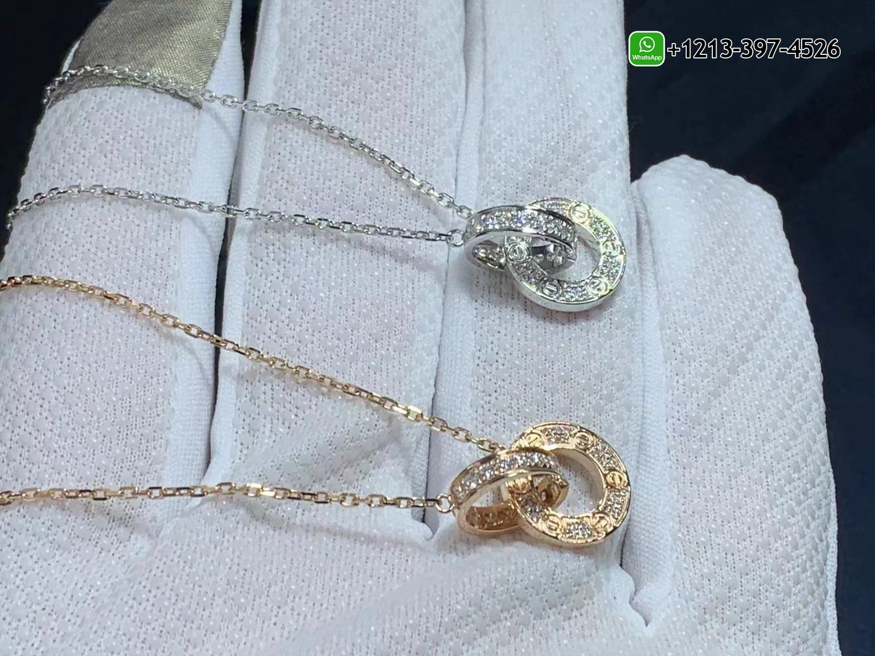 541sozyqtxa Custom Made Best Quality 1:1 Cartier 18k Rose Gold Pave Diamond Interlocking LOVE Necklace - High Quality 18k Gold and Diamond Luxury Distinctive Collection Designer Jewelry Customized Factory Price - Image 3