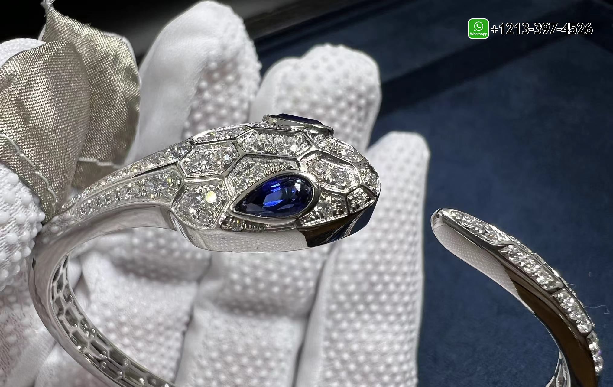 5aomdlwknuz 1:1 Quality Custom Made Bvlgari 18k White Gold Set with Blue Sapphire Eyes and Pavé Diamonds Serpenti Bangle Bracelet - High Quality 18k Gold and Diamond Luxury Distinctive Collection Designer Jewelry Customized Factory Price - Image 7