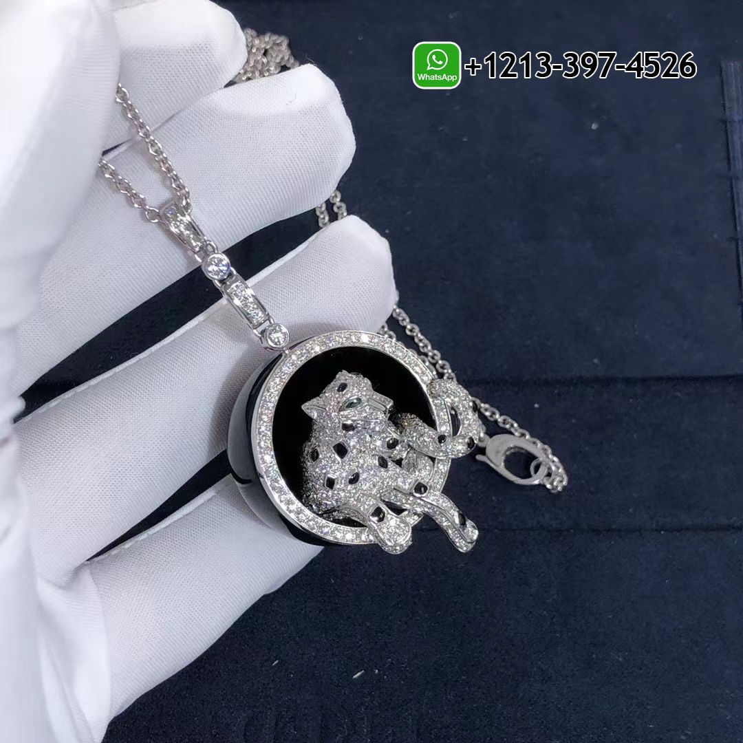 5ckbftmnrpr Custom Made Best Quality 1:1 Panthere de Cartier 18k White Gold Black Jade Diamonds Onyx Emeralds Necklace - High Quality 18k Gold and Diamond Luxury Distinctive Collection Designer Jewelry Customized Factory Price