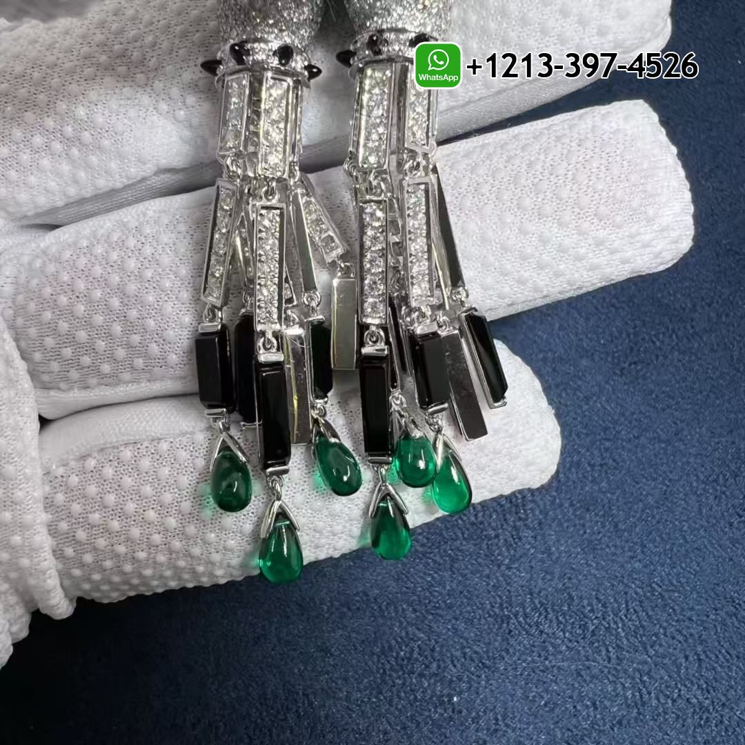 5kngahsp5pn Best Sellers 1:1 Quality Cheap Custom Made Panthere de Cartier 18k White Gold Pave Diamond Onyx Emeralds Tassels Earrings - High Quality 18k Gold and Diamond Luxury Distinctive Collection Designer Jewelry Customized Factory Price - Image 4