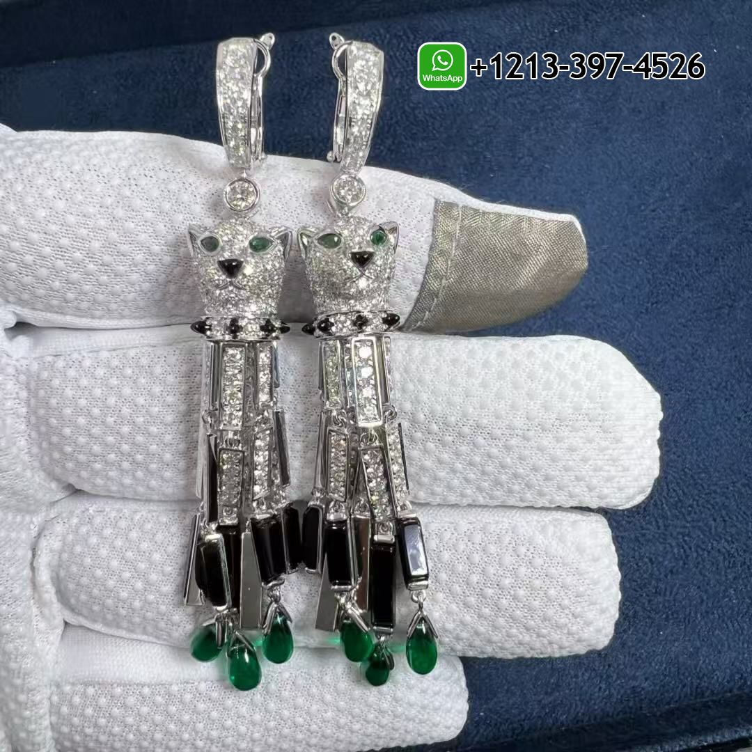 5lofkuyb0gs Best Sellers 1:1 Quality Cheap Custom Made Panthere de Cartier 18k White Gold Pave Diamond Onyx Emeralds Tassels Earrings - High Quality 18k Gold and Diamond Luxury Distinctive Collection Designer Jewelry Customized Factory Price - Image 8