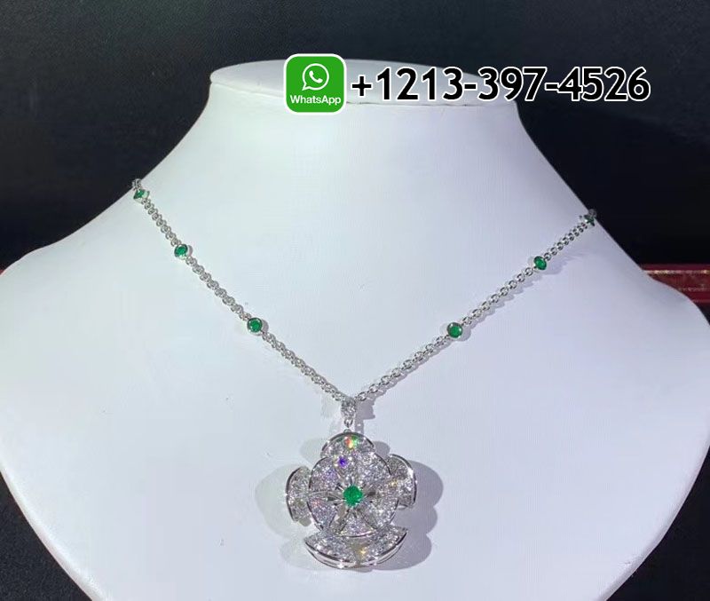 5npcn4g255o Bvlgari Divas’ Dream 18k White Gold Pave Diamond & Emeralds Pendant Necklace - High Quality 18k Gold and Diamond Luxury Distinctive Collection Designer Jewelry Customized Factory Price - Image 8
