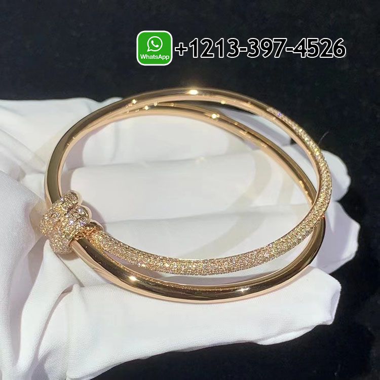Custom Made Best Sellers Quality 1:1 Tiffany Knot Double Row 18k Rose Gold Diamonds Hinged Bangle Bracelet - High Quality 18k Gold and Diamond Luxury Distinctive Collection Designer Jewelry Customized Factory Price 5szsiomqfho