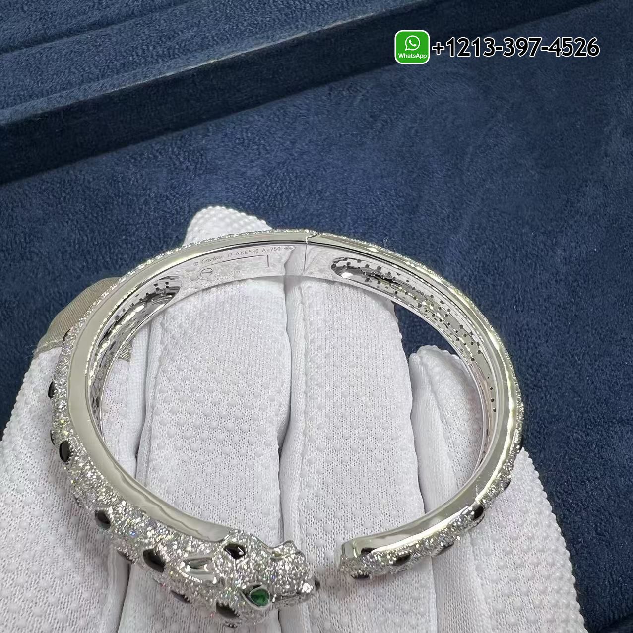 5z3wzzwx3c3 Cartier Panthere De Cartier Full Pave Diamond Emeralds Onyx 18k White Gold Bracelet For Sale - High Quality 18k Gold and Diamond Luxury Distinctive Collection Designer Jewelry Customized Factory Price - Image 2