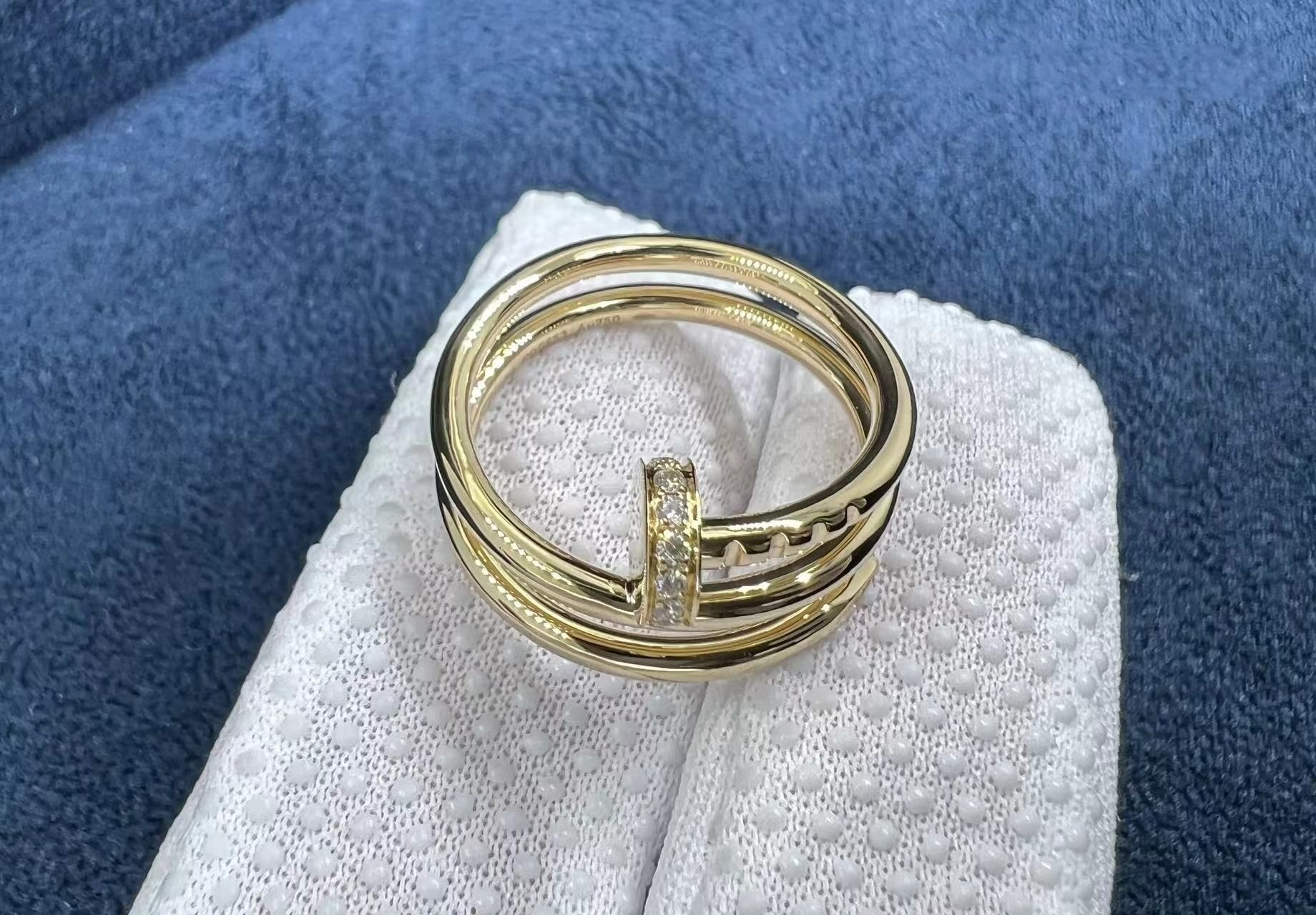 best quality cartier juste un clou 18k yellow gold diamond double row nail ring b4211800 1