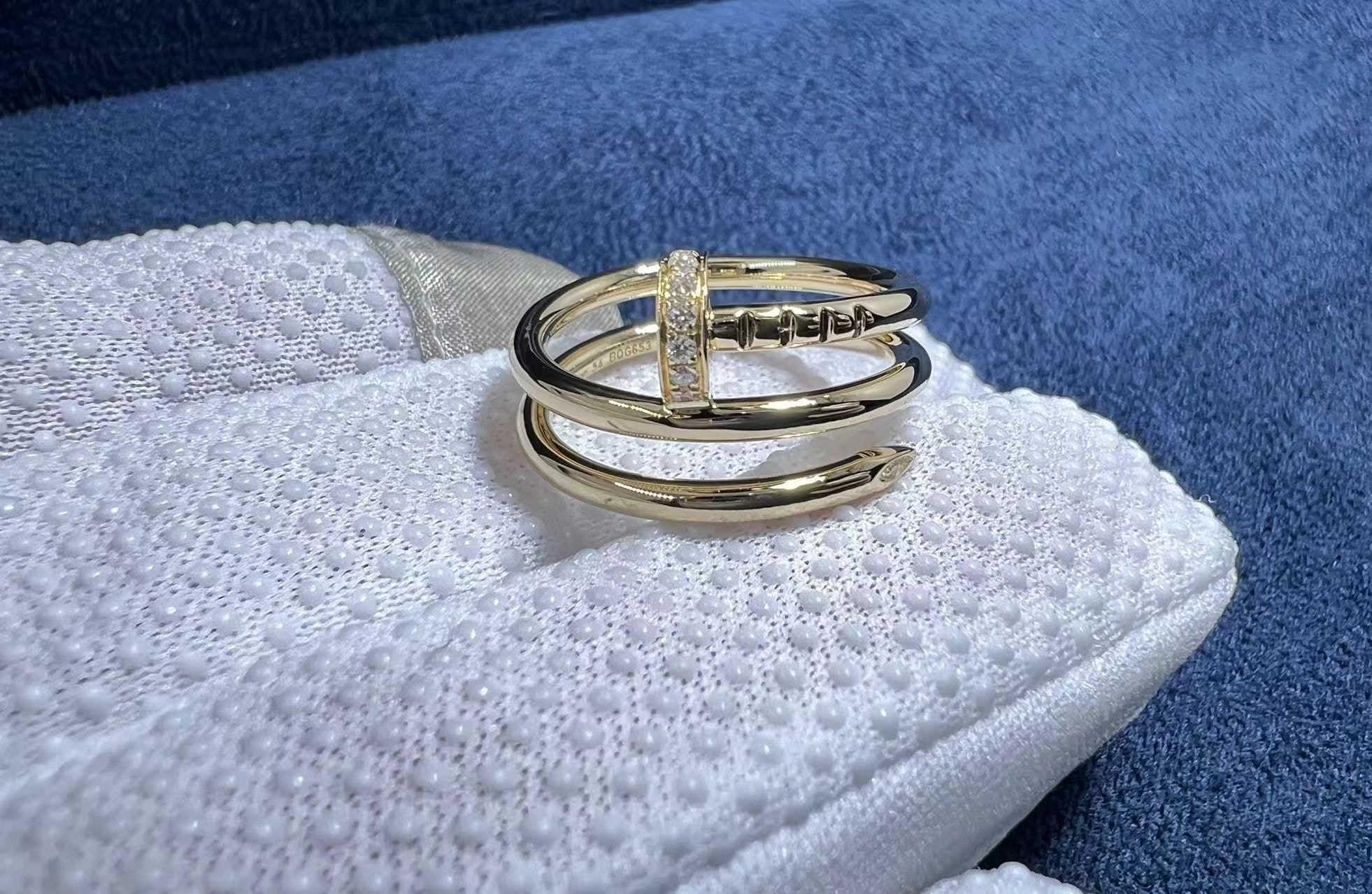 best quality cartier juste un clou 18k yellow gold diamond double row nail ring b4211800 2