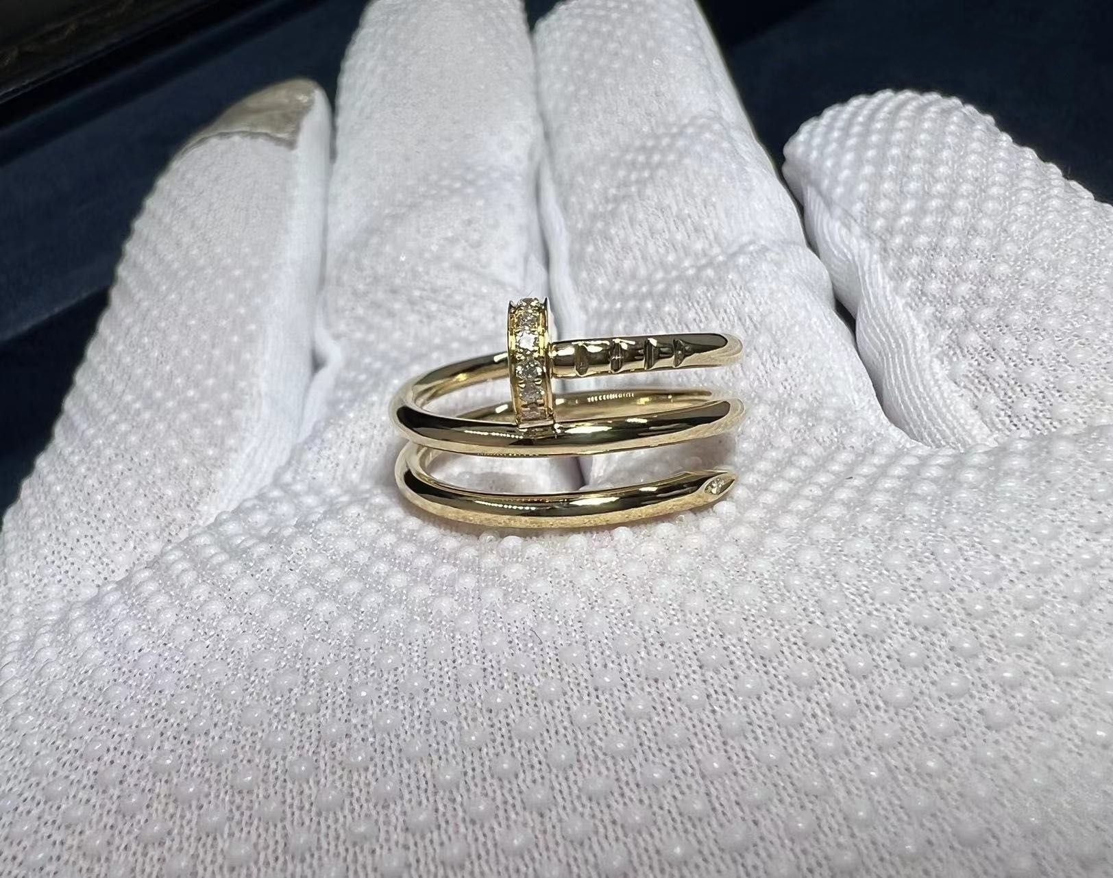 best quality cartier juste un clou 18k yellow gold diamond double row nail ring b4211800 5