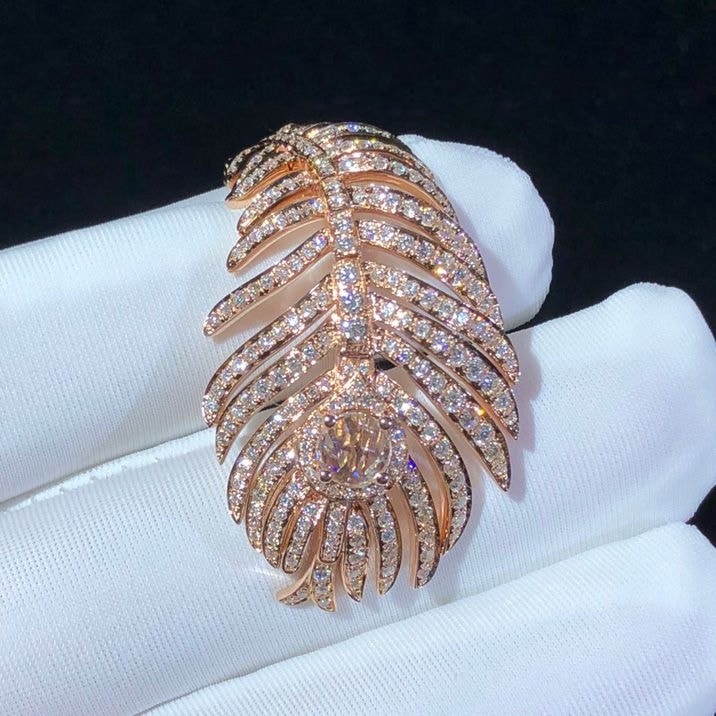 boucheron plume de paon 18k rose gold pave diamond feather ring jrg02847