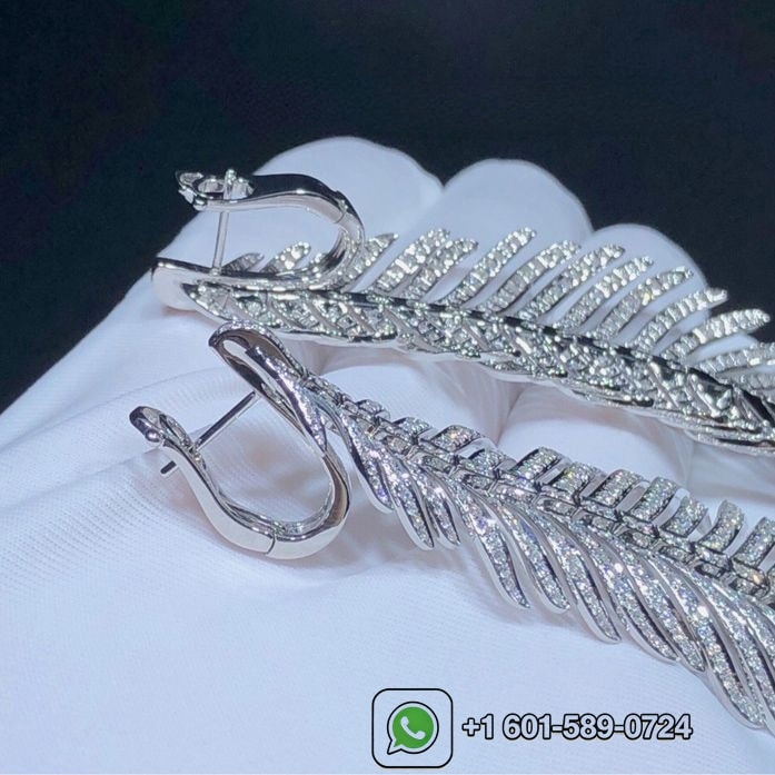 boucheron plume de paon 18k white gold pave diamond feather pendant earrings jco01073 1