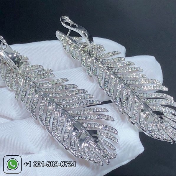 boucheron plume de paon 18k white gold pave diamond feather pendant earrings jco01073 5