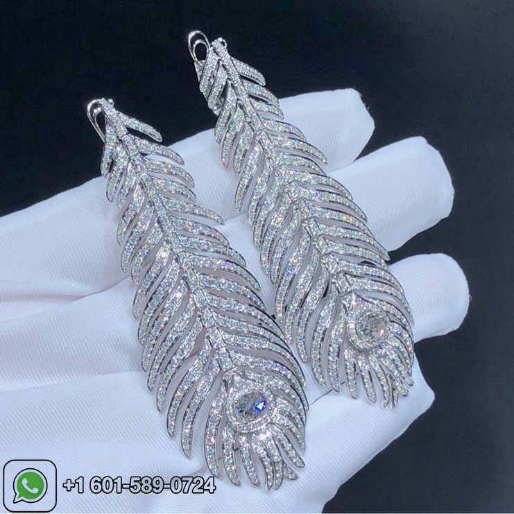 boucheron plume de paon 18k white gold pave diamond feather pendant neckloace jpn00514