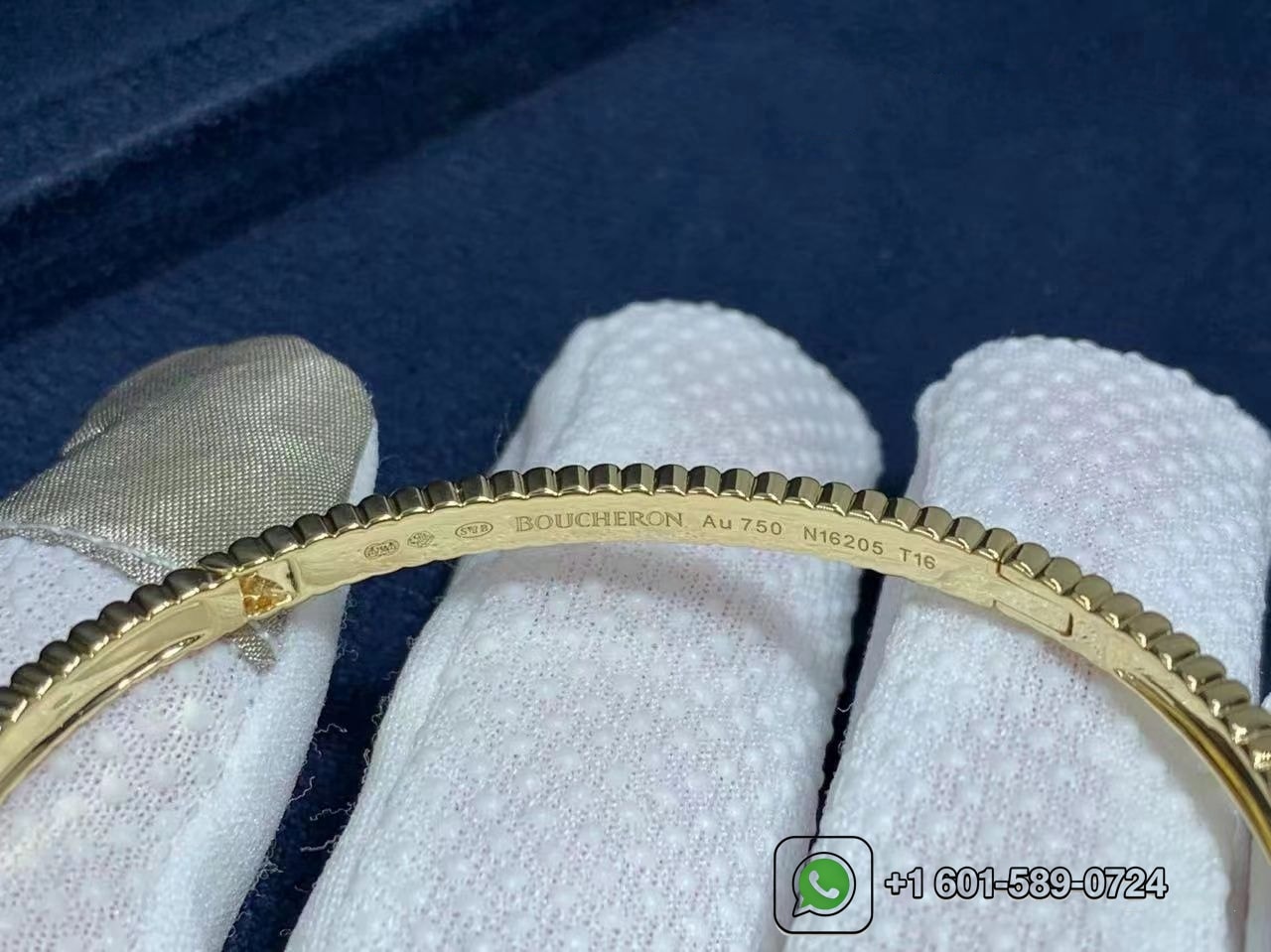 boucheron quatre grosgrain 18k yellow gold small model bangle jbt00748 1