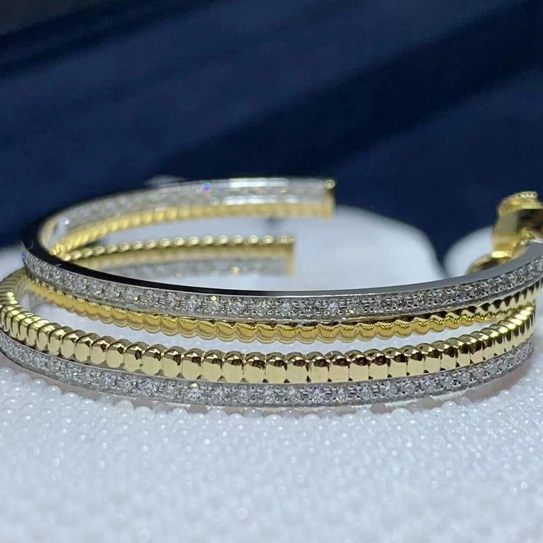 boucheron quatre radiant 18k two tone gold diamond creole hoop earrings