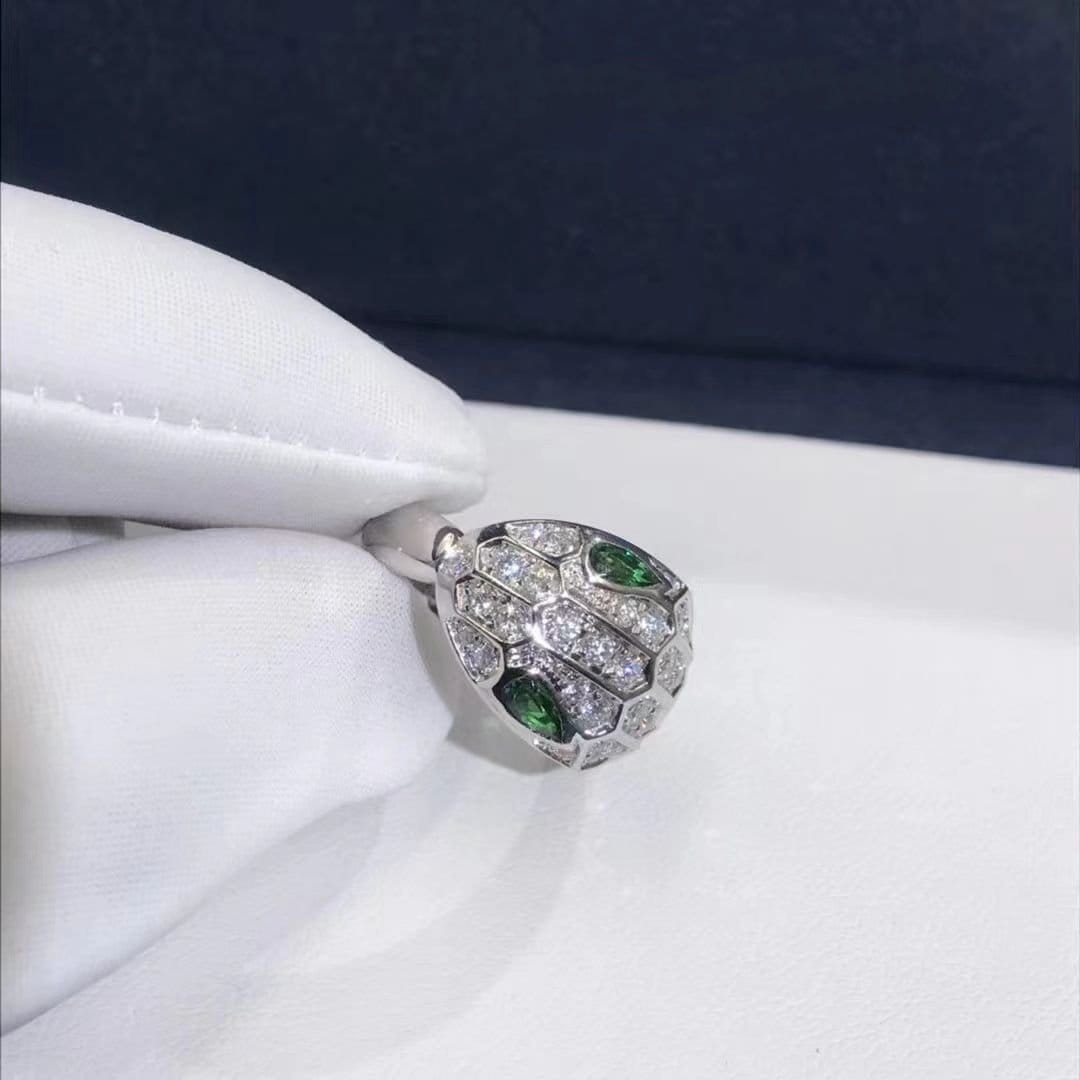 bulgari 18k white gold diamond emerald serpenti seduttori ring 1