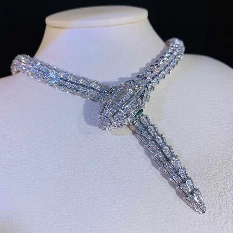 bulgari 18k white gold full pave diamond high jewelry serpenti necklace 1