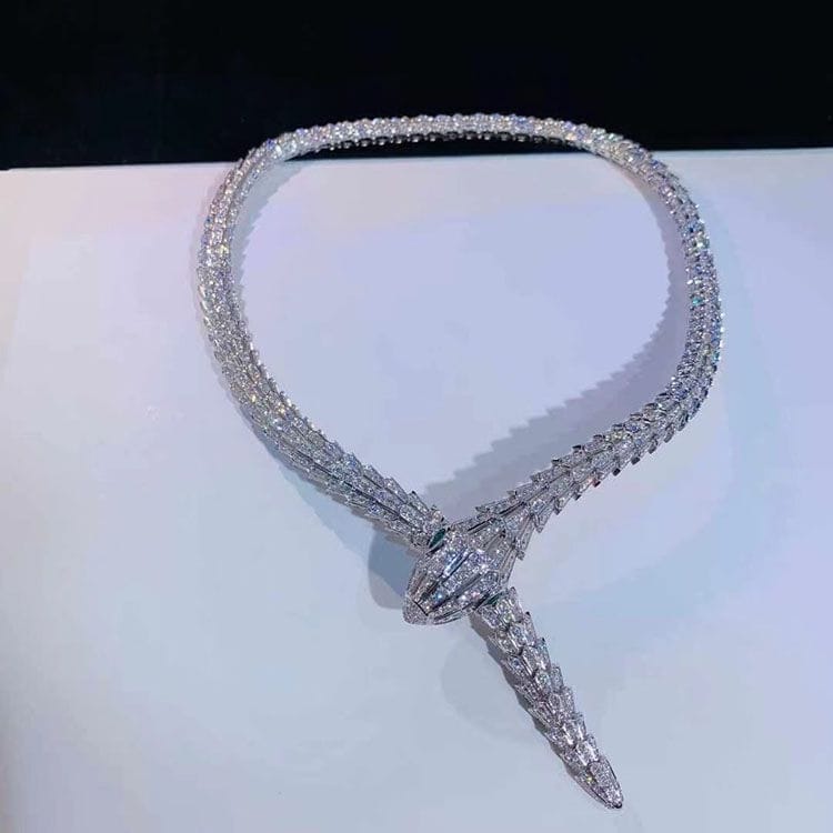 bulgari 18k white gold full pave diamond high jewelry serpenti necklace 5