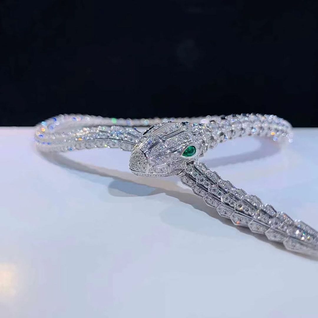 bulgari 18k white gold full pave diamond high jewelry serpenti necklace