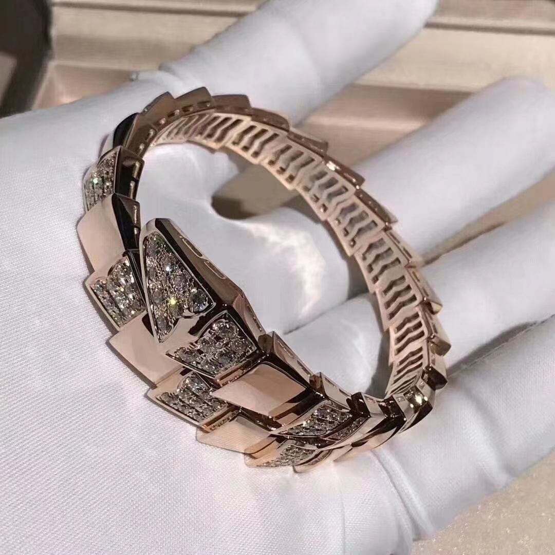 bulgari bvlgari serpenti viper snake one coil diamond 18k rose gold bangle bracelet