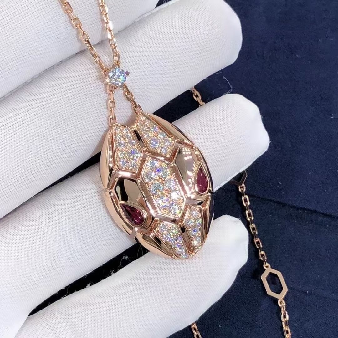 bulgari serpenti rubellite 18k rose gold diamond necklace 1