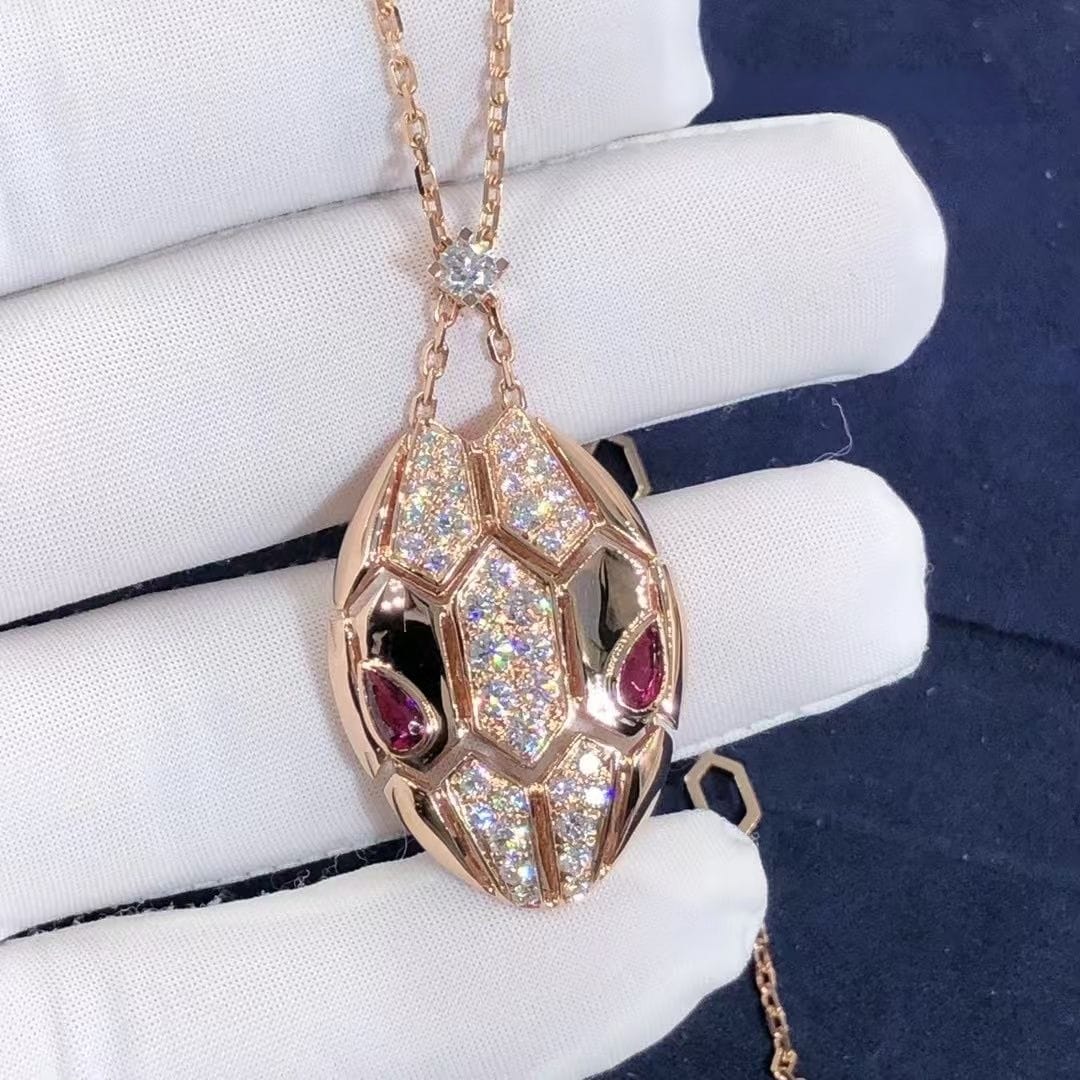 bulgari serpenti rubellite 18k rose gold diamond necklace 2