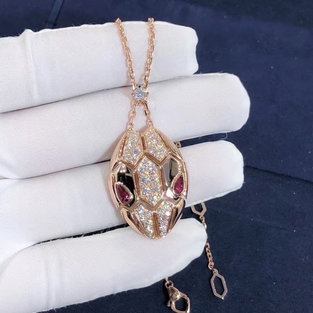 bulgari serpenti rubellite 18k rose gold diamond necklace 3