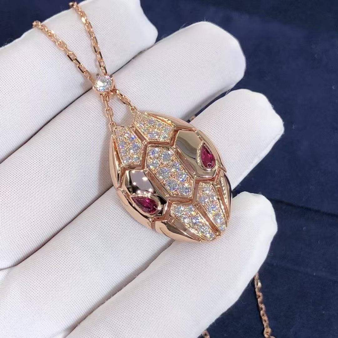 bulgari serpenti rubellite 18k rose gold diamond necklace 4
