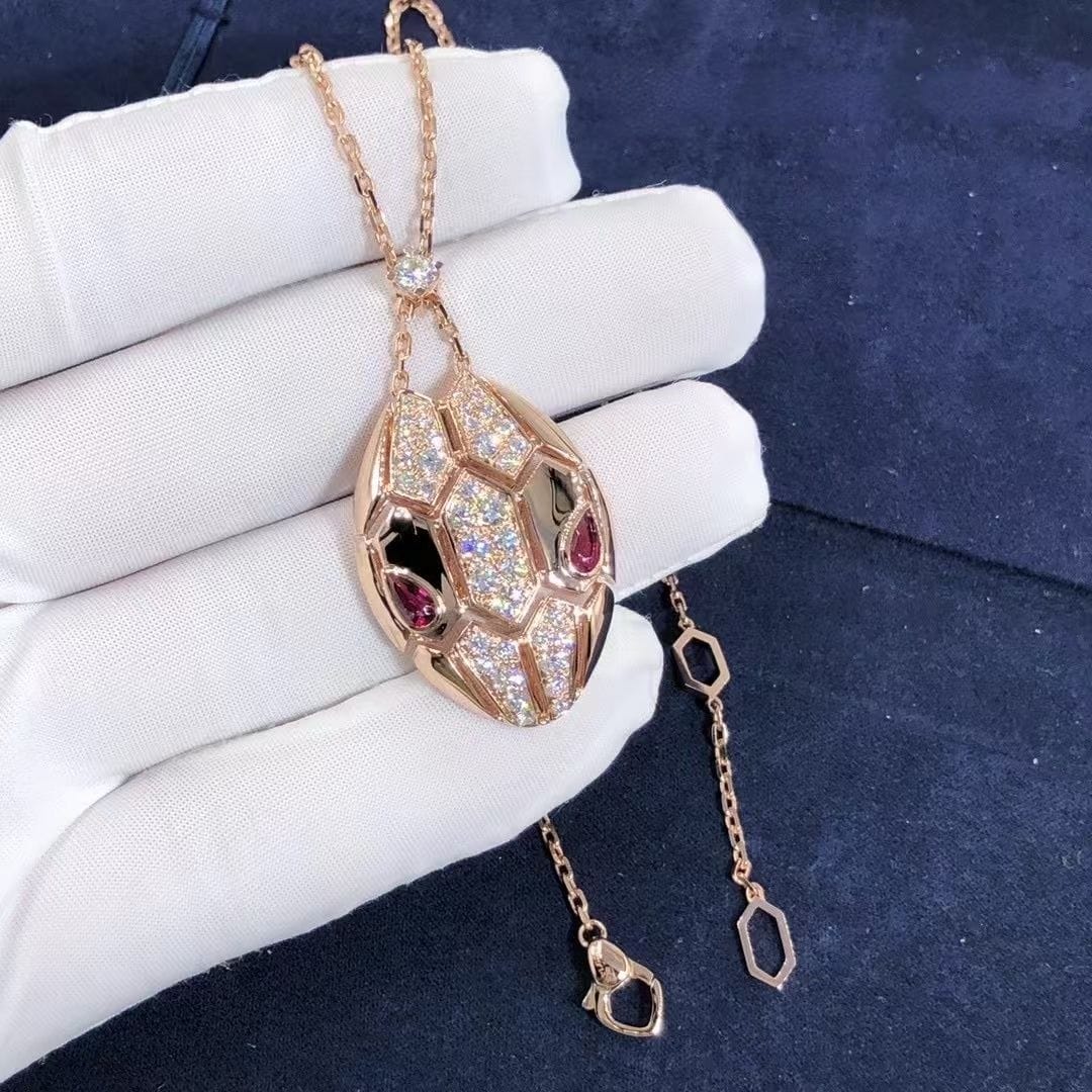 bulgari serpenti rubellite 18k rose gold diamond necklace 5