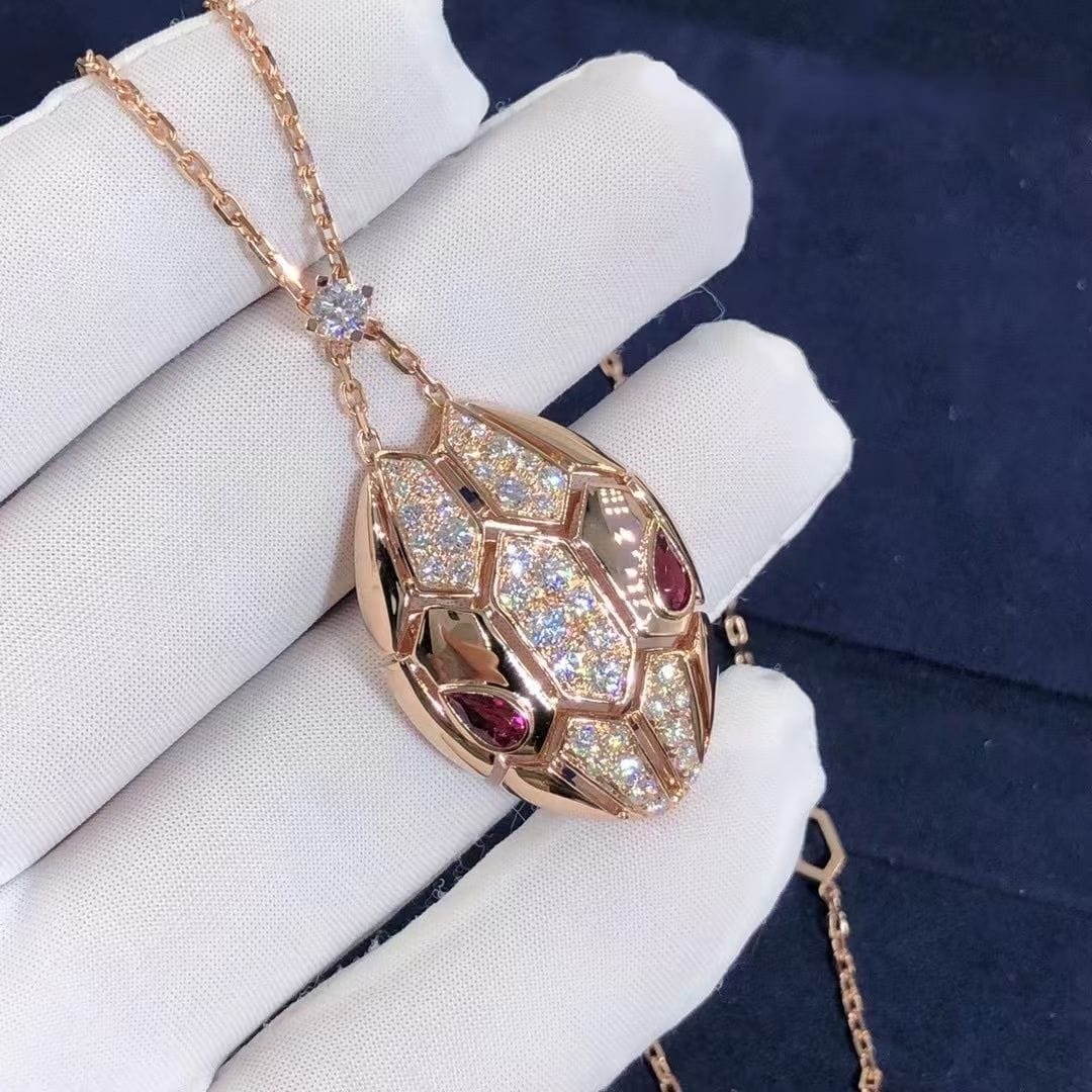 bulgari serpenti rubellite 18k rose gold diamond necklace 6