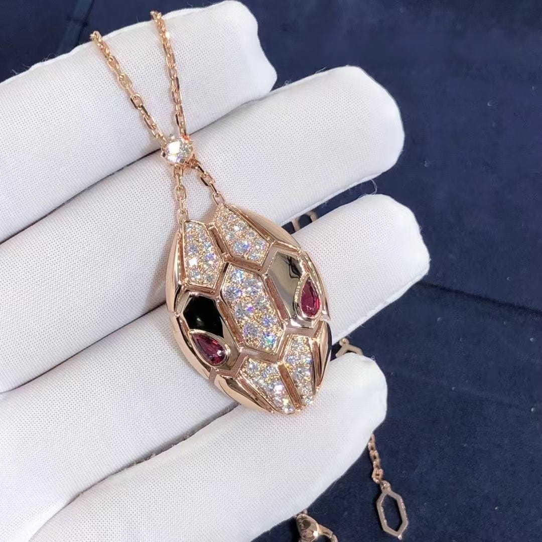 bulgari serpenti rubellite 18k rose gold diamond necklace 7
