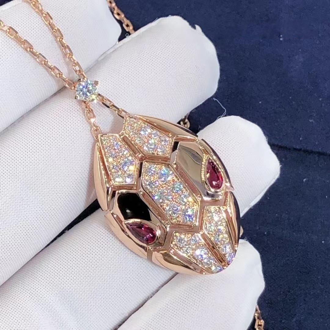 bulgari serpenti rubellite 18k rose gold diamond necklace