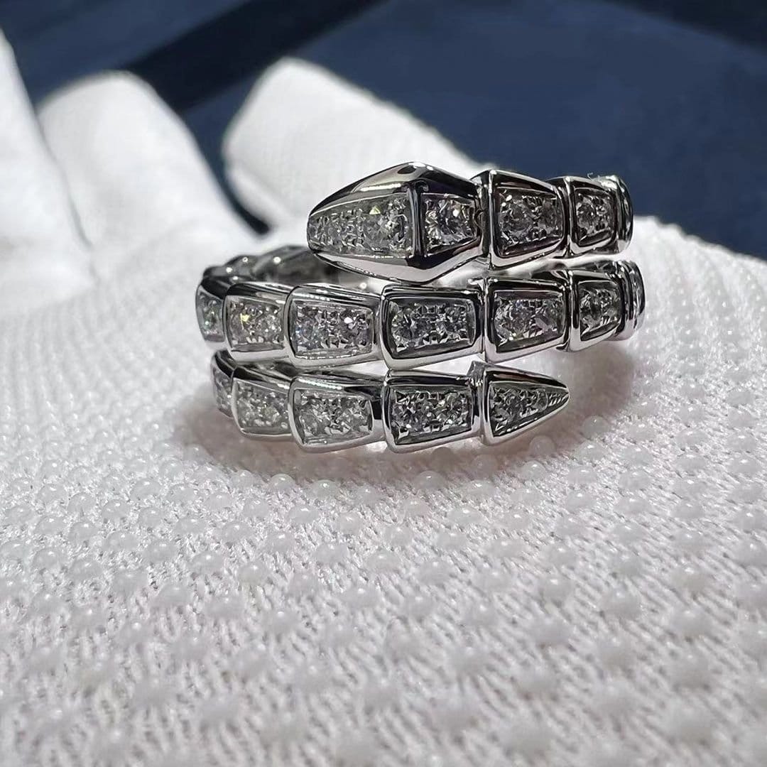 bulgari serpenti viper two coil 18 kt white gold ring with pave diamonds 357268