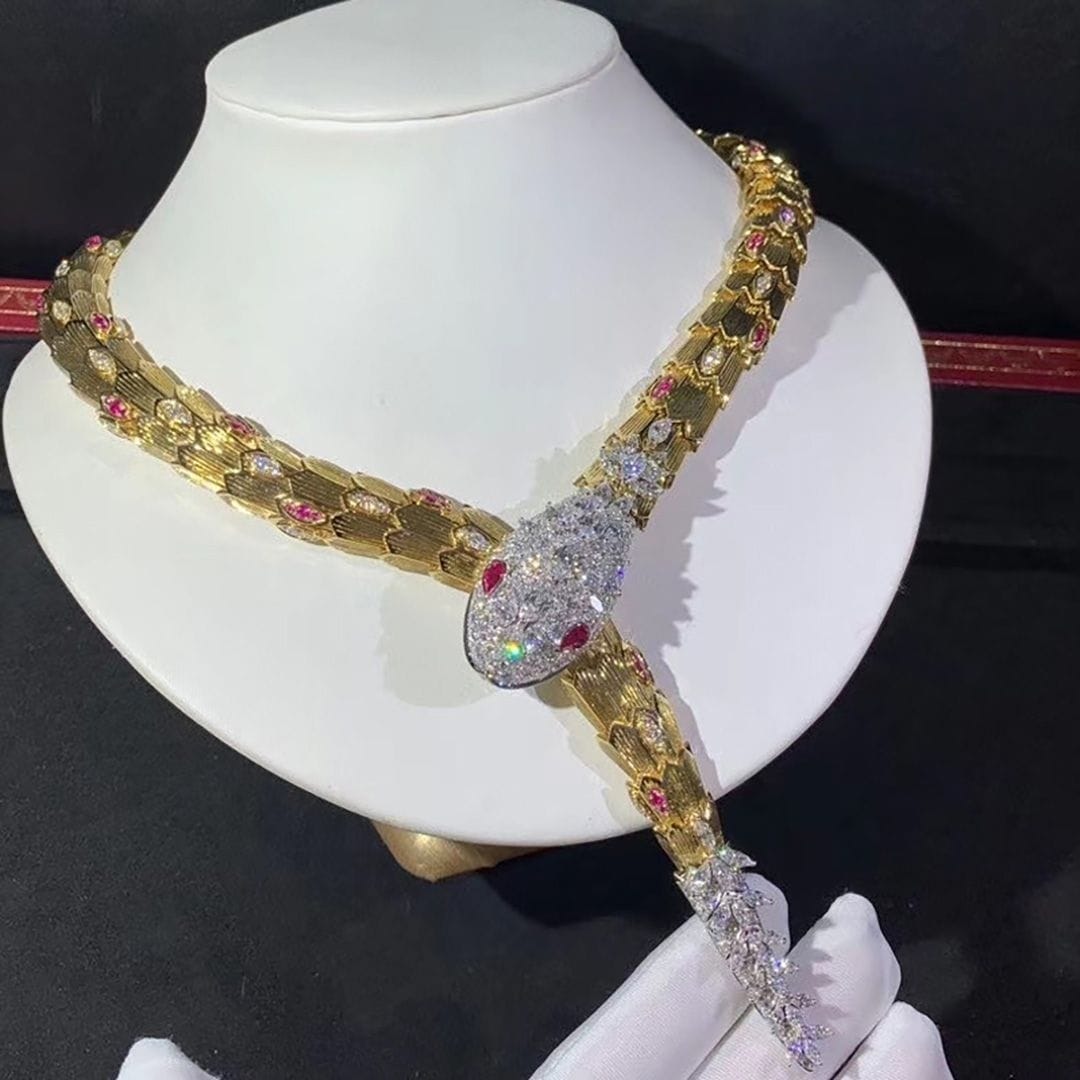 bvlgari 18k gold diamond ruby serpenti high jewelry necklace
