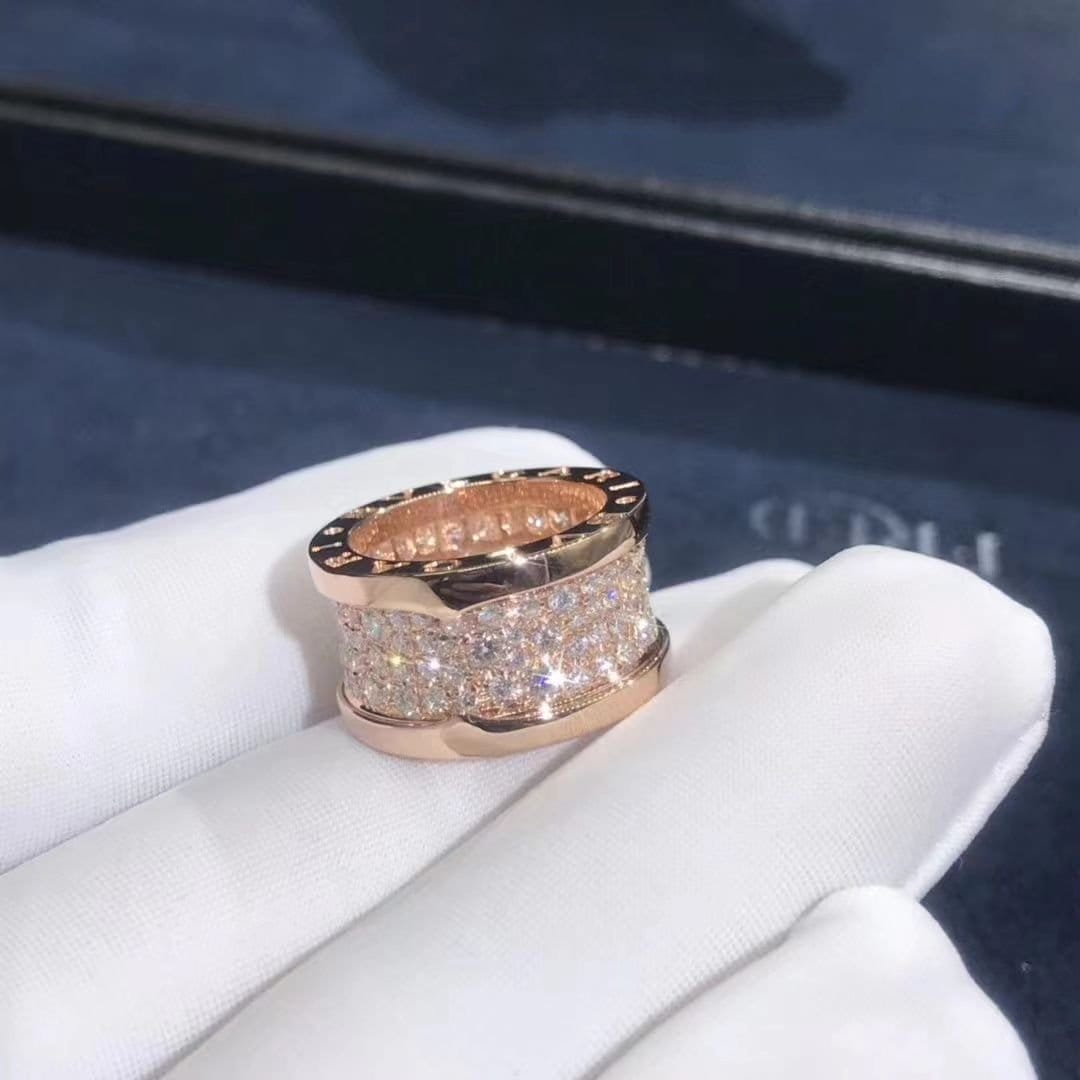 bvlgari 18k rose gold full pave diamond b.zero1 ring 345589 1