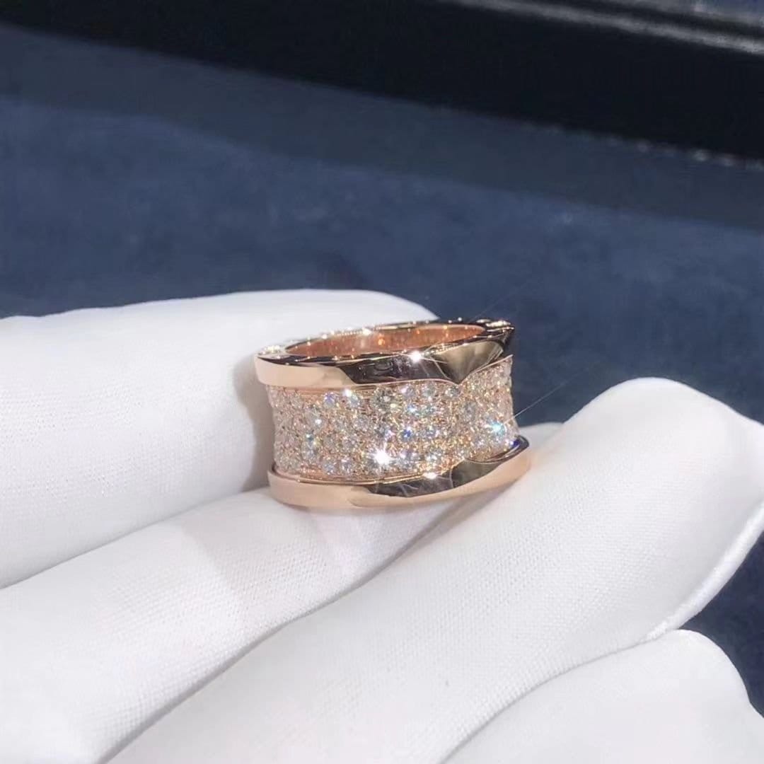 bvlgari 18k rose gold full pave diamond b.zero1 ring 345589 3