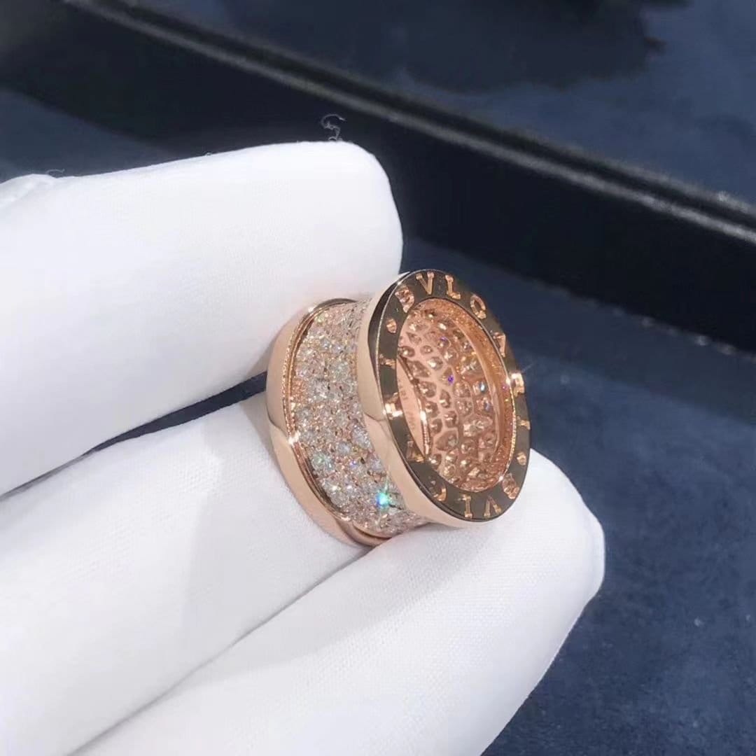 bvlgari 18k rose gold full pave diamond b.zero1 ring 345589 4