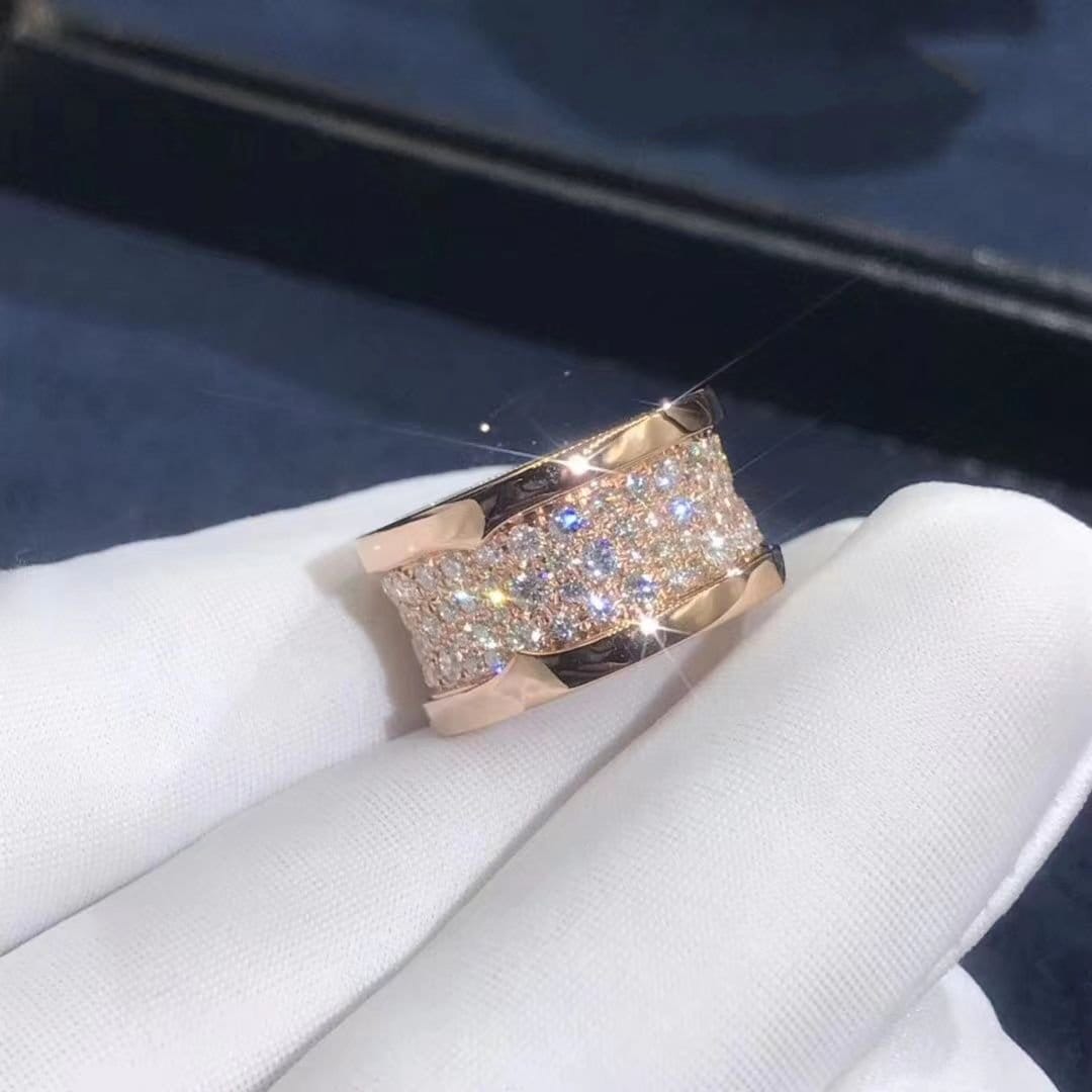 bvlgari 18k rose gold full pave diamond b.zero1 ring 345589