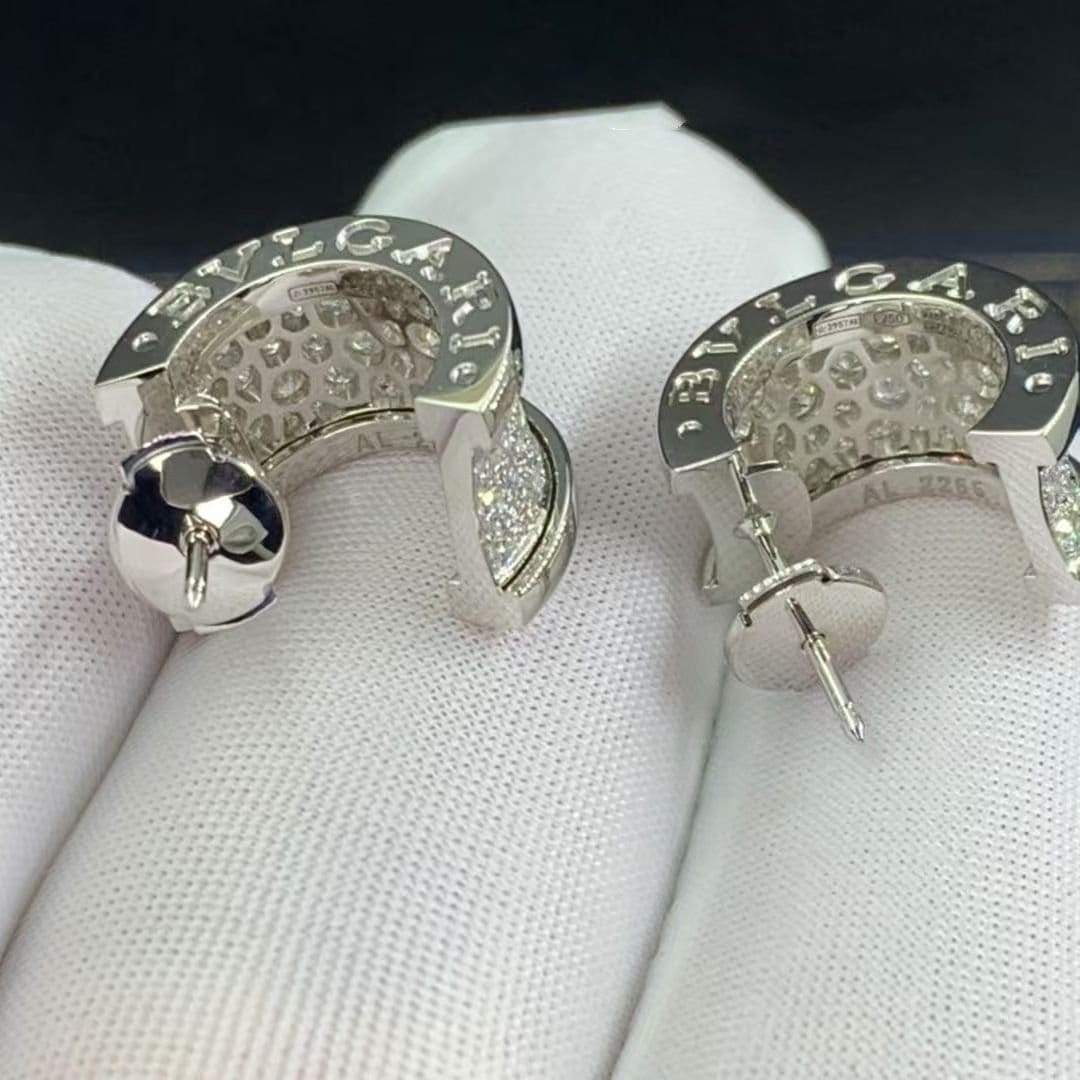 bvlgari 18k white gold full pave diamond b.zero1 hoop earrings 1