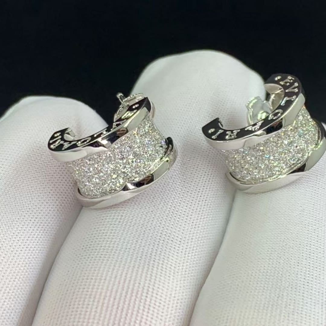 bvlgari 18k white gold full pave diamond b.zero1 hoop earrings