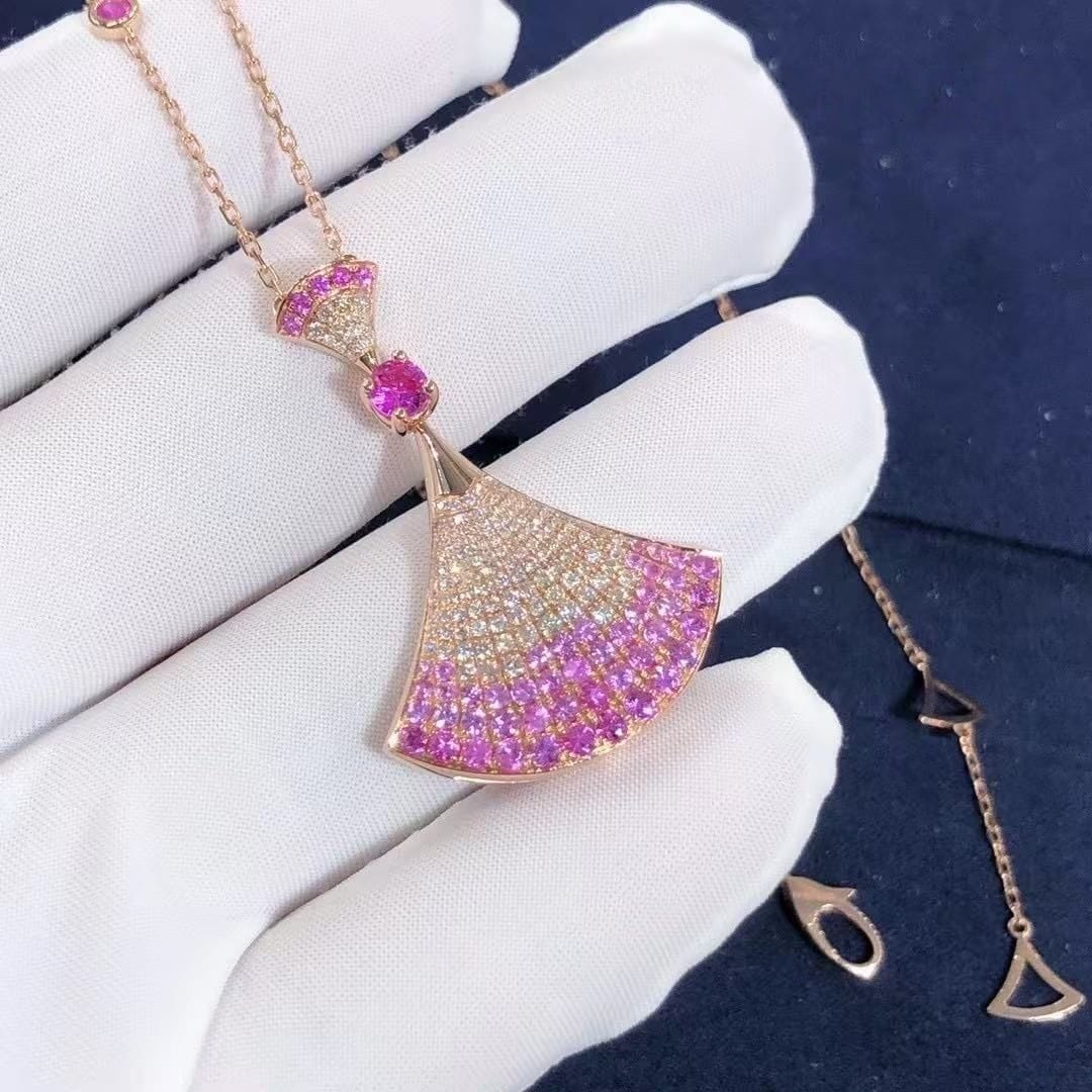 bvlgari divas dream 18k rose gold central and sapphires and diamond pendant necklace 358114 1
