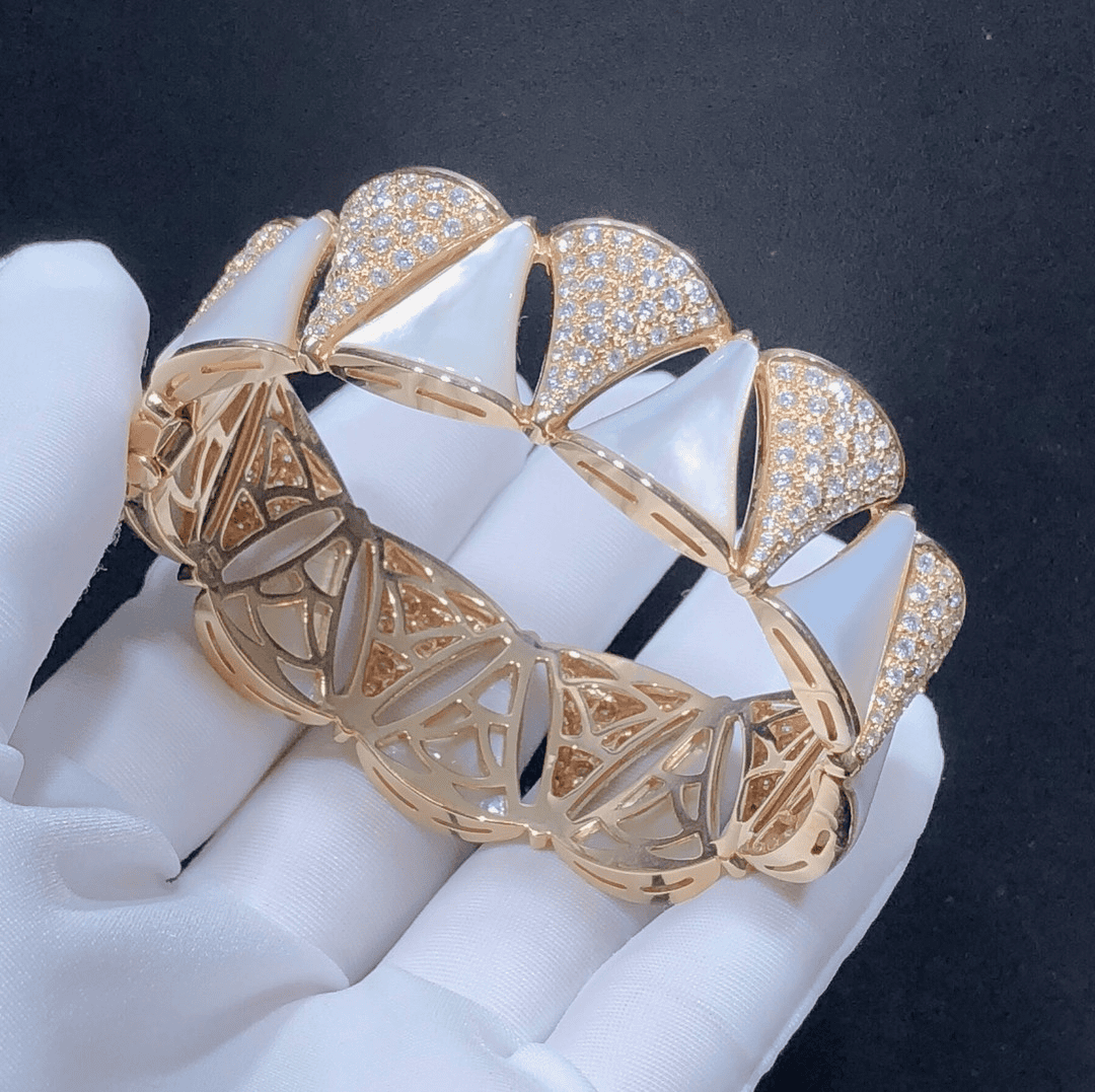 bvlgari divas dream 18k rose gold pave diamond mother of pear high jewelry bracelet 2
