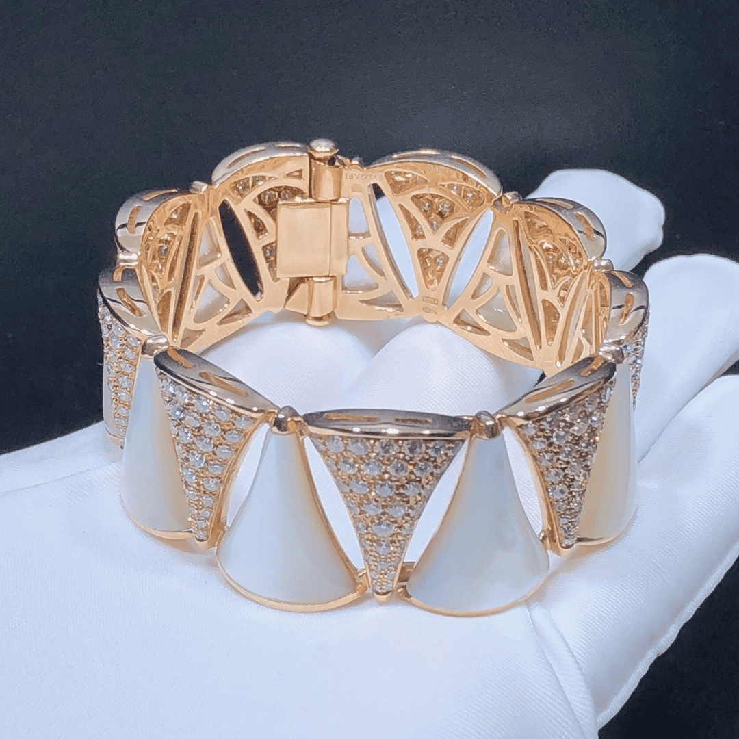 bvlgari divas dream 18k rose gold pave diamond mother of pear high jewelry bracelet 3