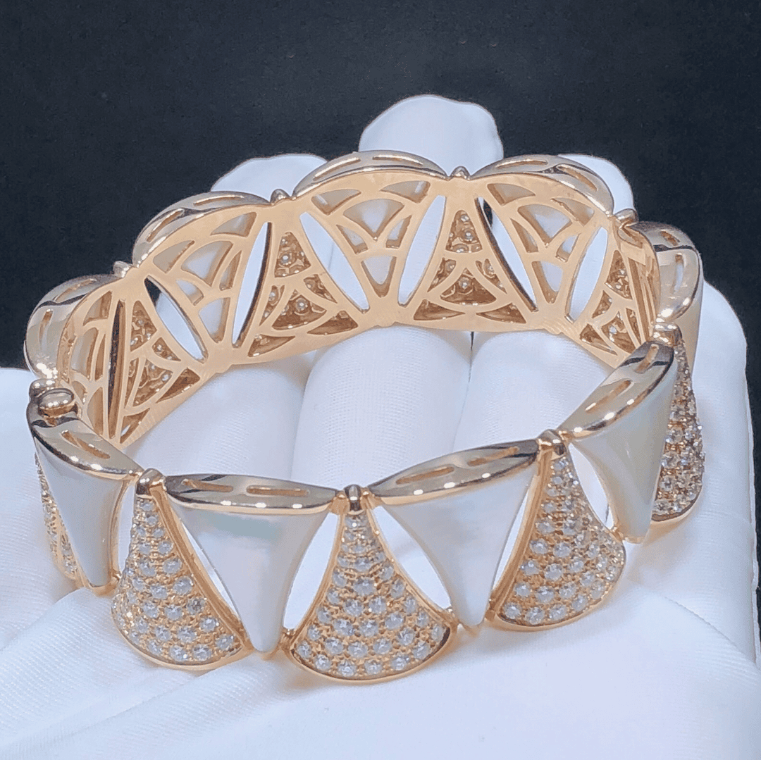 bvlgari divas dream 18k rose gold pave diamond mother of pear high jewelry bracelet 4