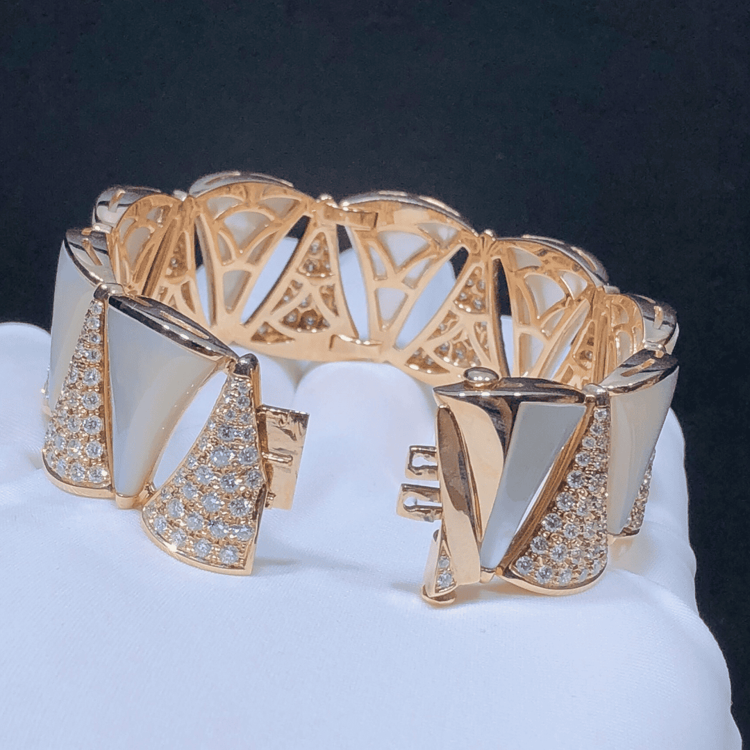 bvlgari divas dream 18k rose gold pave diamond mother of pear high jewelry bracelet 5