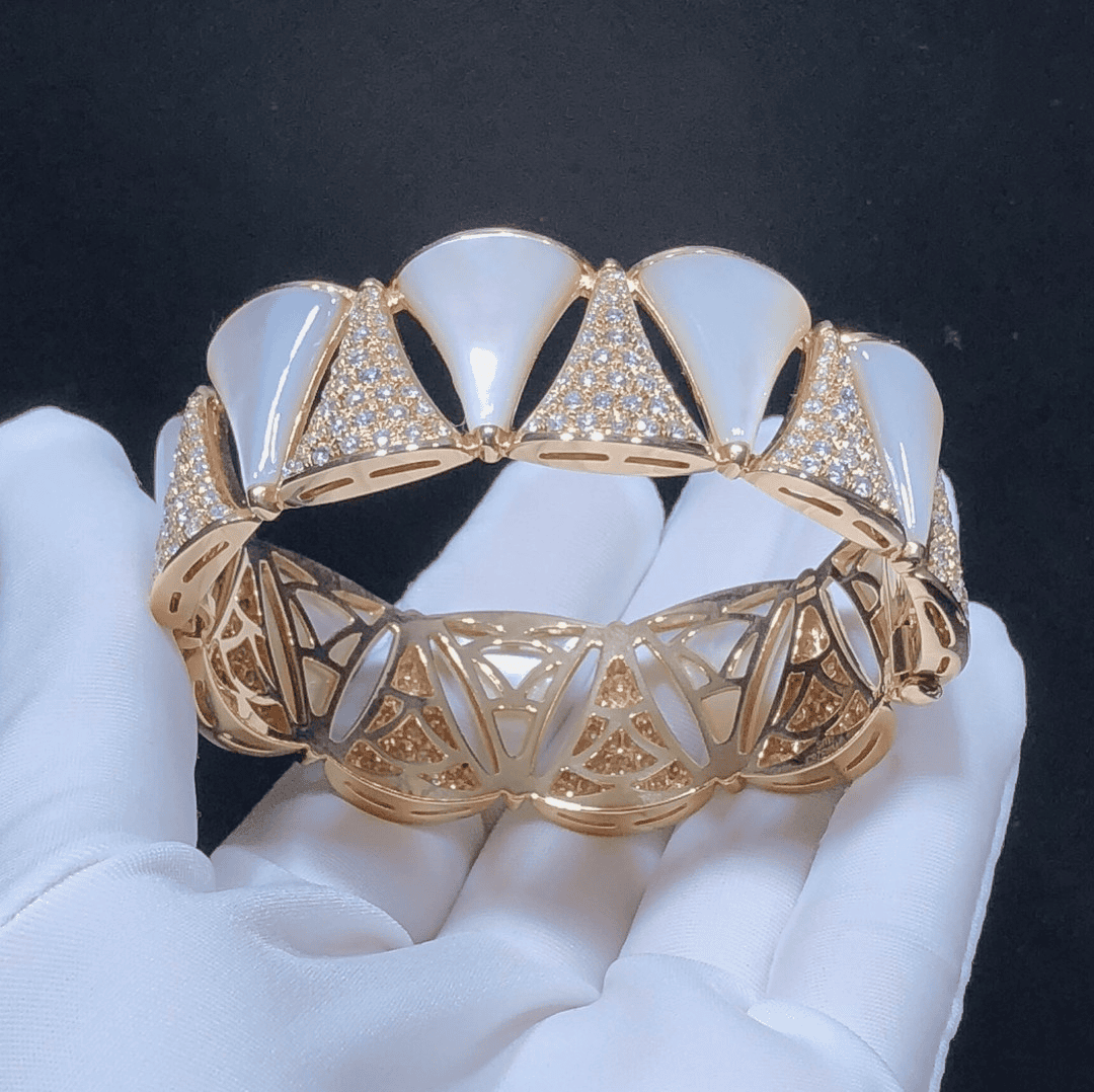 bvlgari divas dream 18k rose gold pave diamond mother of pear high jewelry bracelet