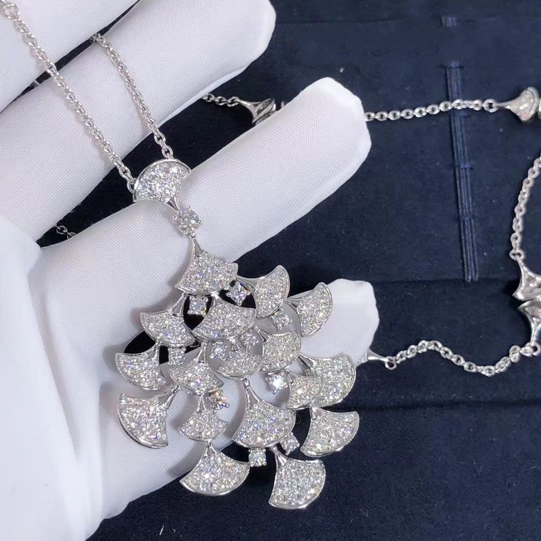 bvlgari divas dream 18k white gold full pave diamonds pendant necklace 1